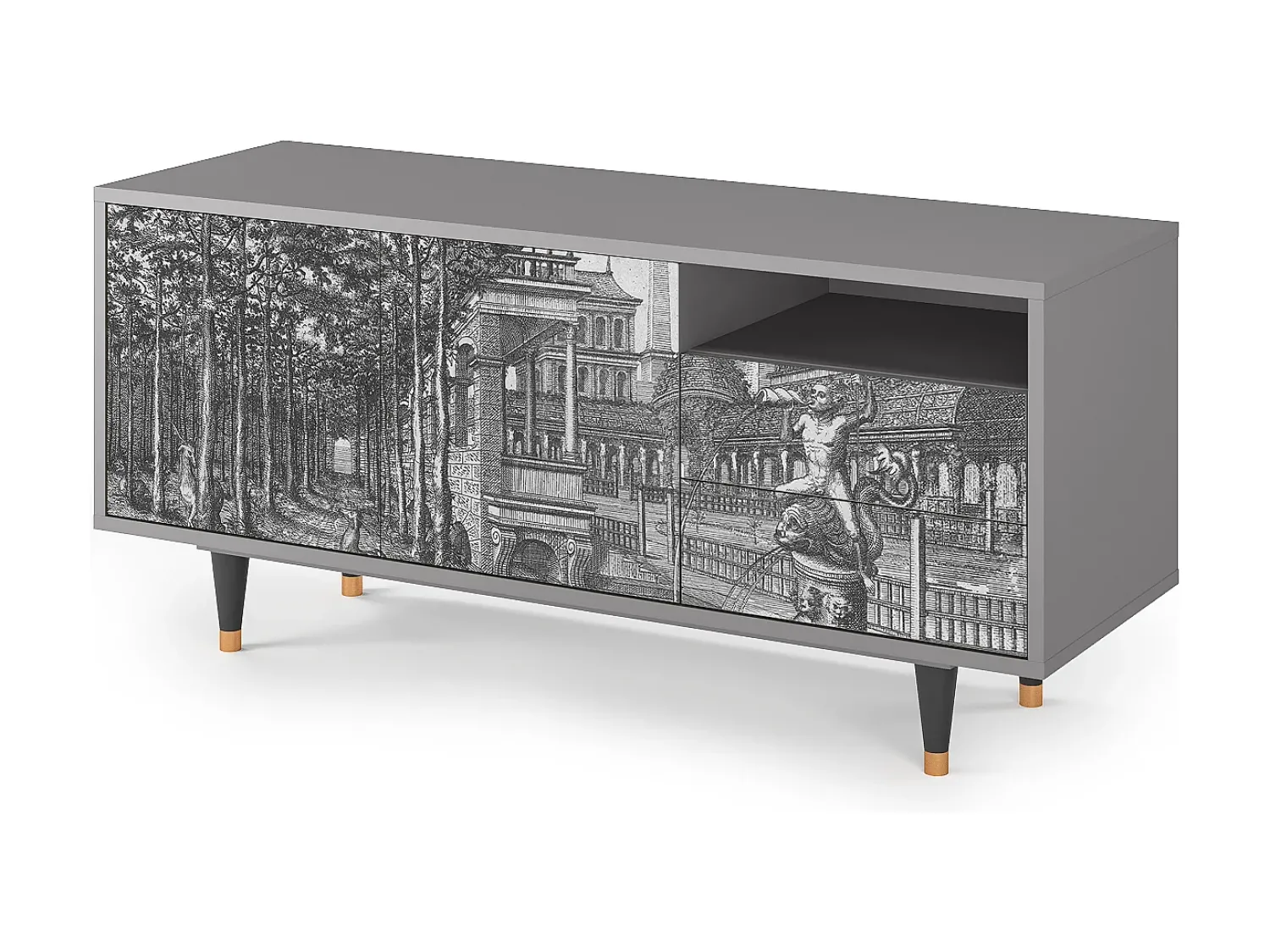 Móvel De Tv| Mueble de TV - 125х56х41 cm - T7 - View of the Piazza, Cinza Cinzento