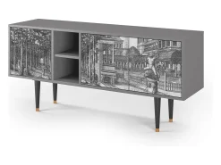 Móvel De Tv| Mueble de TV - 150х69х41 cm - T5 - View of the Piazza, Cinza Cinzento
