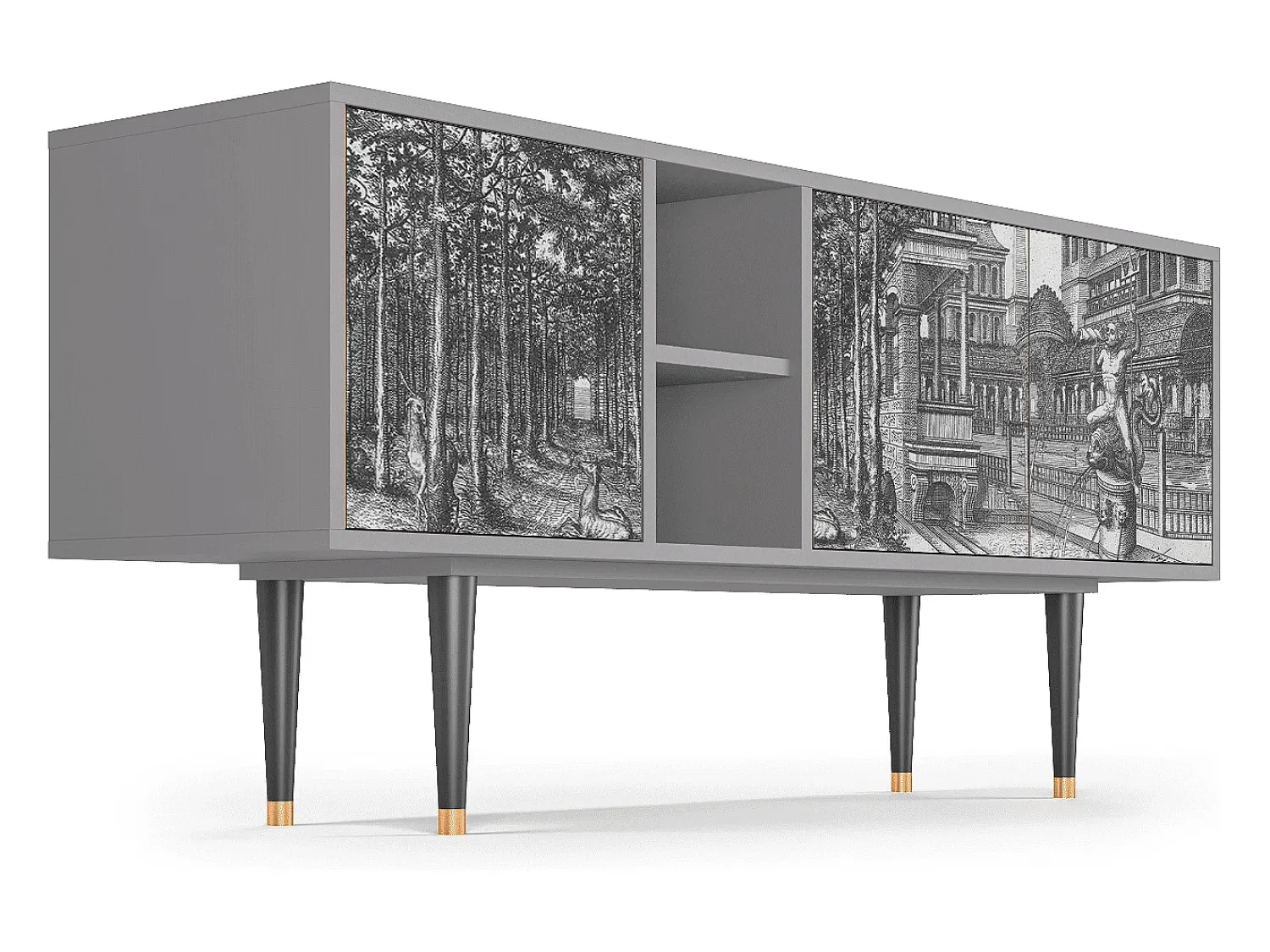 Móvel De Tv| Mueble de TV - 150х69х41 cm - T5 - View of the Piazza, Cinza Cinzento