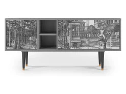 Móvel De Tv| Mueble de TV - 150х69х41 cm - T5 - View of the Piazza, Cinza Cinzento