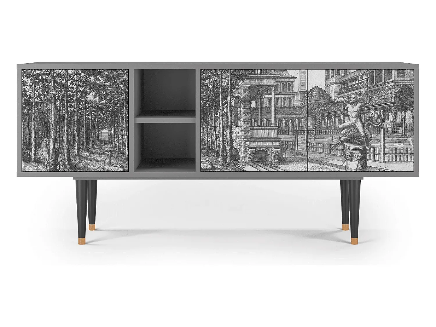Móvel De Tv| Mueble de TV - 150х69х41 cm - T5 - View of the Piazza, Cinza Cinzento