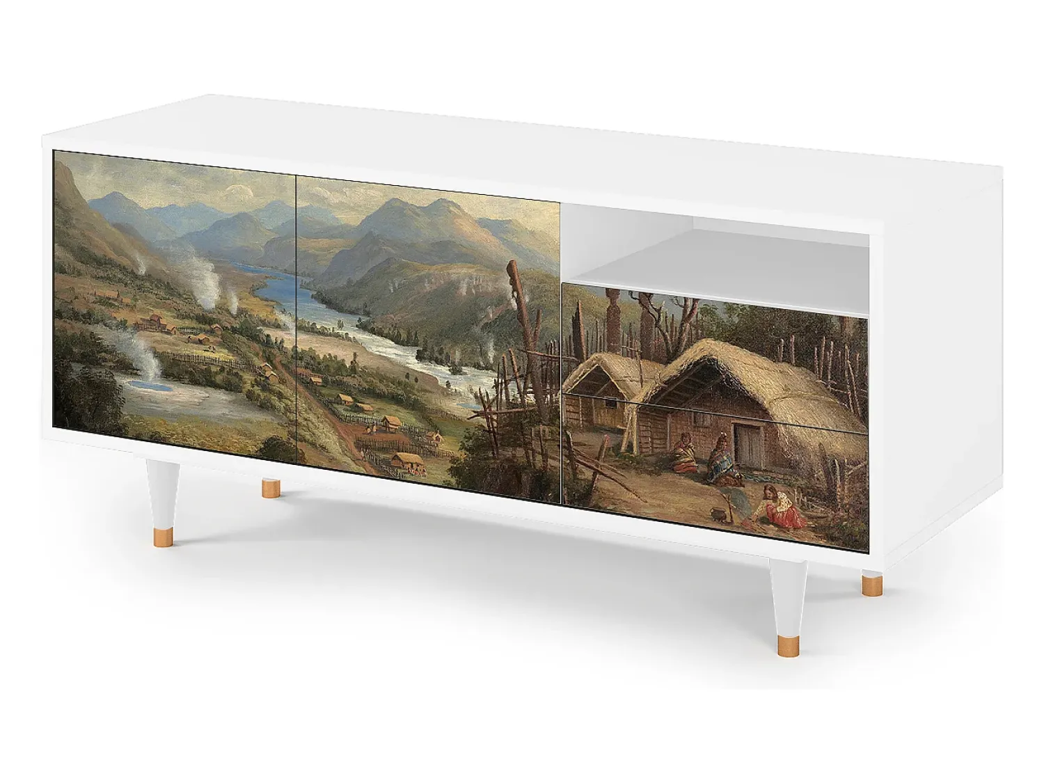 Móvel De Tv| Mueble de TV - 125х56х41 cm - T7 - View Across the Plains , Branco Bege