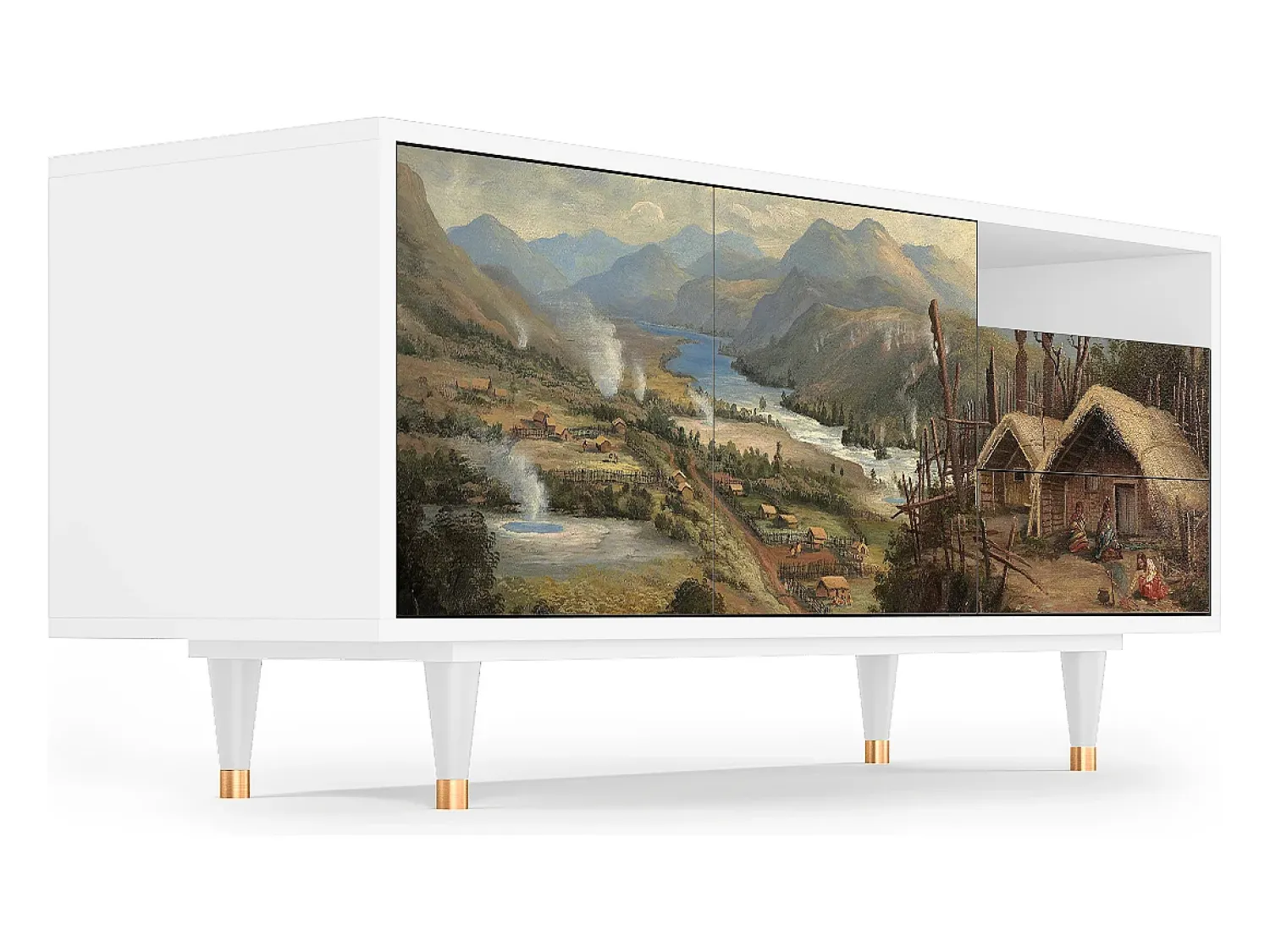 Móvel De Tv| Mueble de TV - 125х56х41 cm - T7 - View Across the Plains , Branco Bege