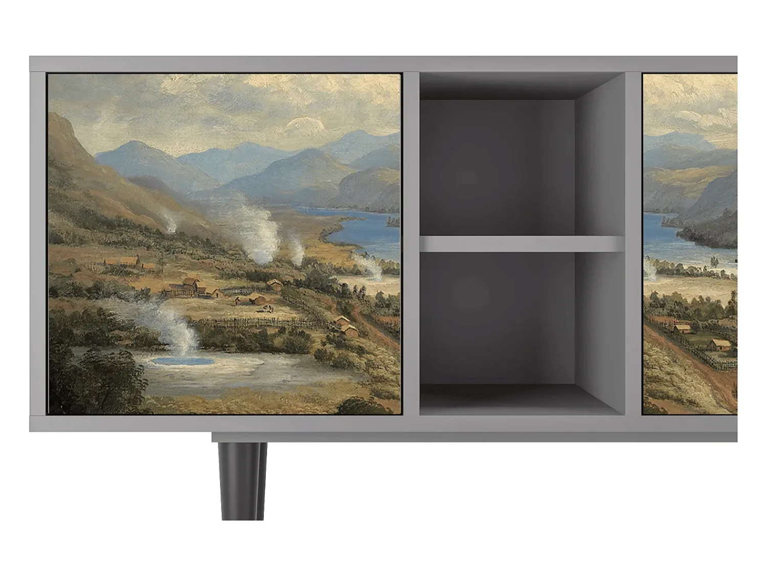 Móvel De Tv| Mueble de TV - 150х69х41 cm - T5 - View Across the Plains , Cinza Cinzento