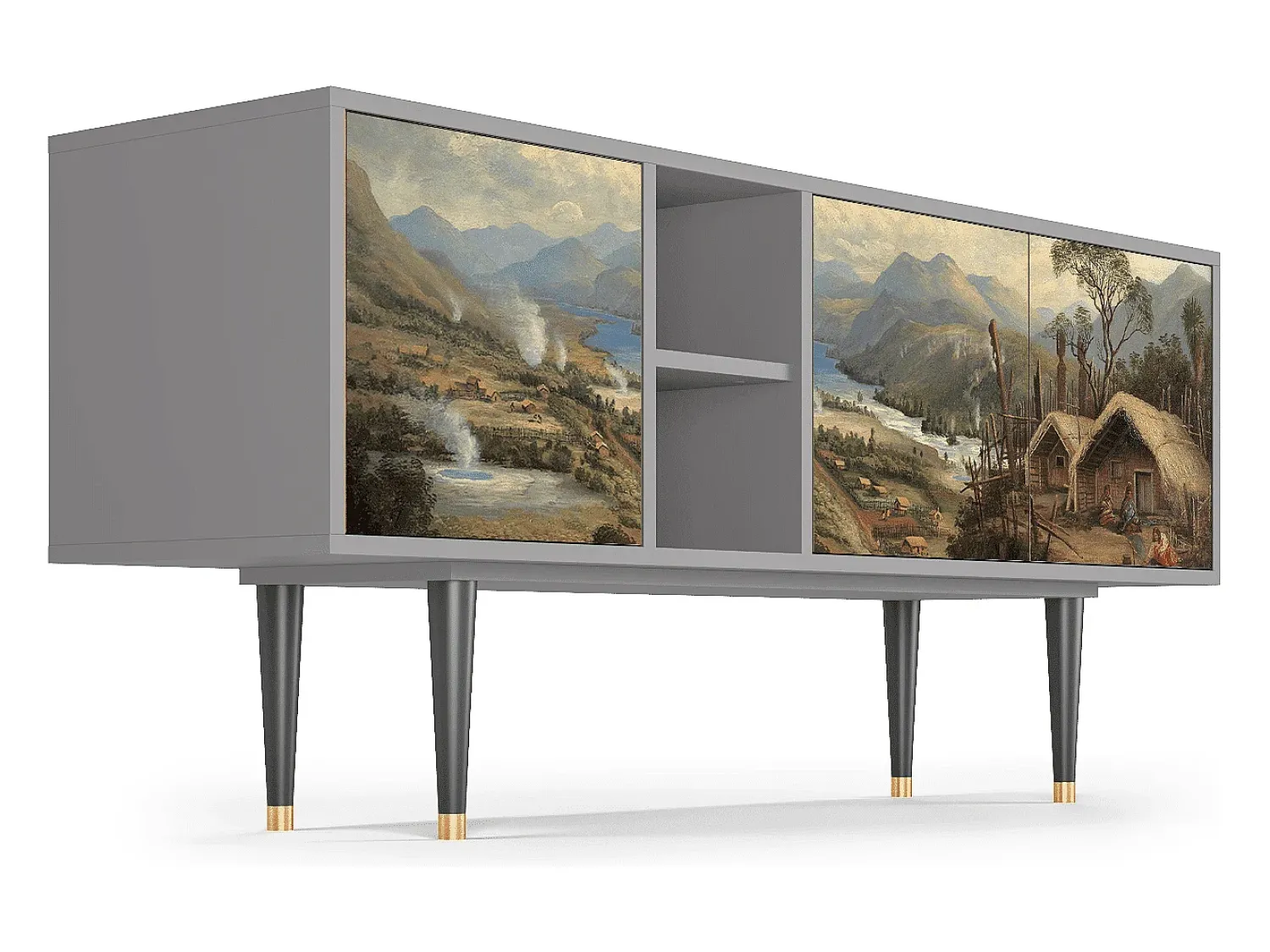 Móvel De Tv| Mueble de TV - 150х69х41 cm - T5 - View Across the Plains , Cinza Cinzento