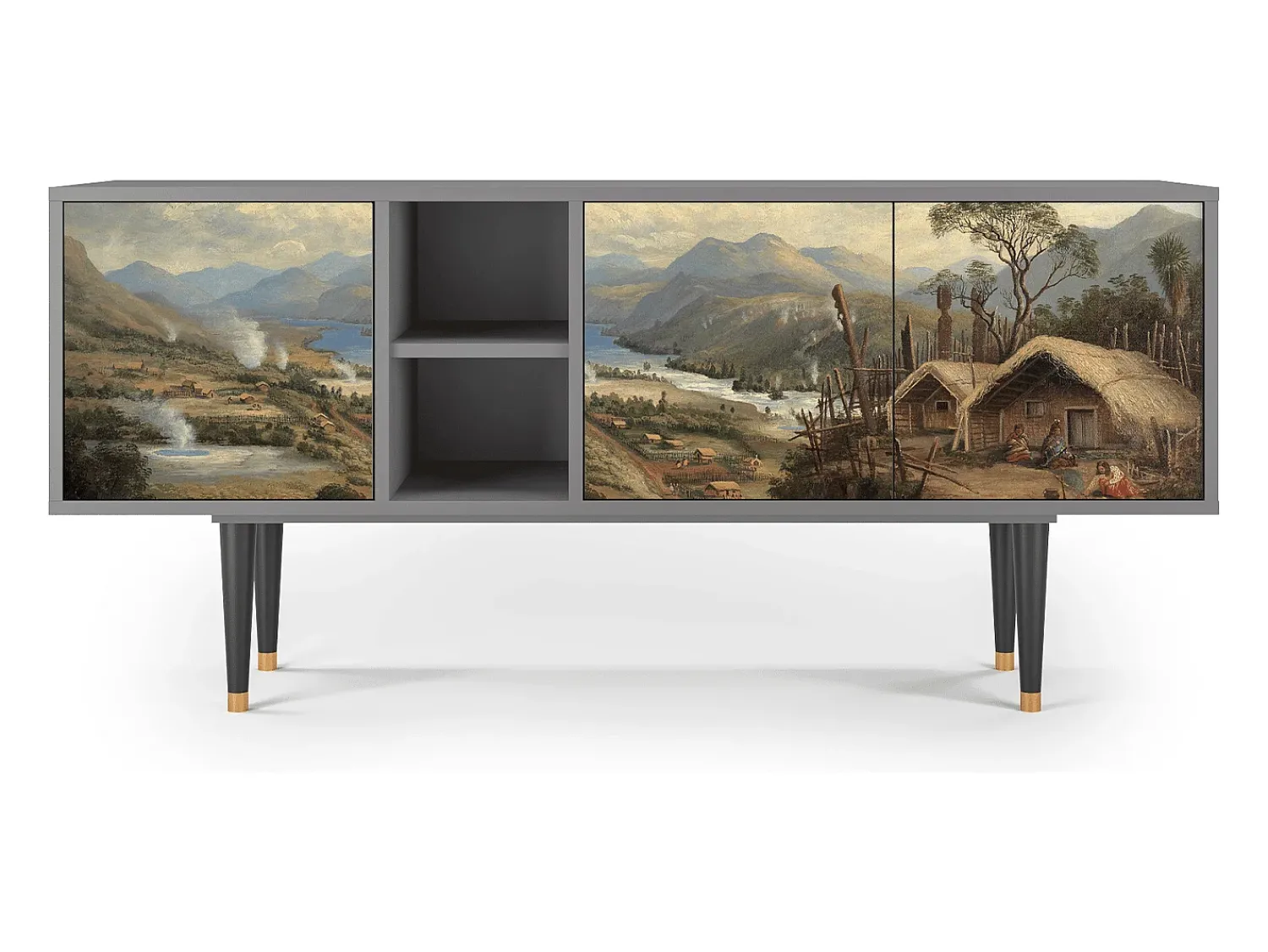 Móvel De Tv| Mueble de TV - 150х69х41 cm - T5 - View Across the Plains , Cinza Cinzento