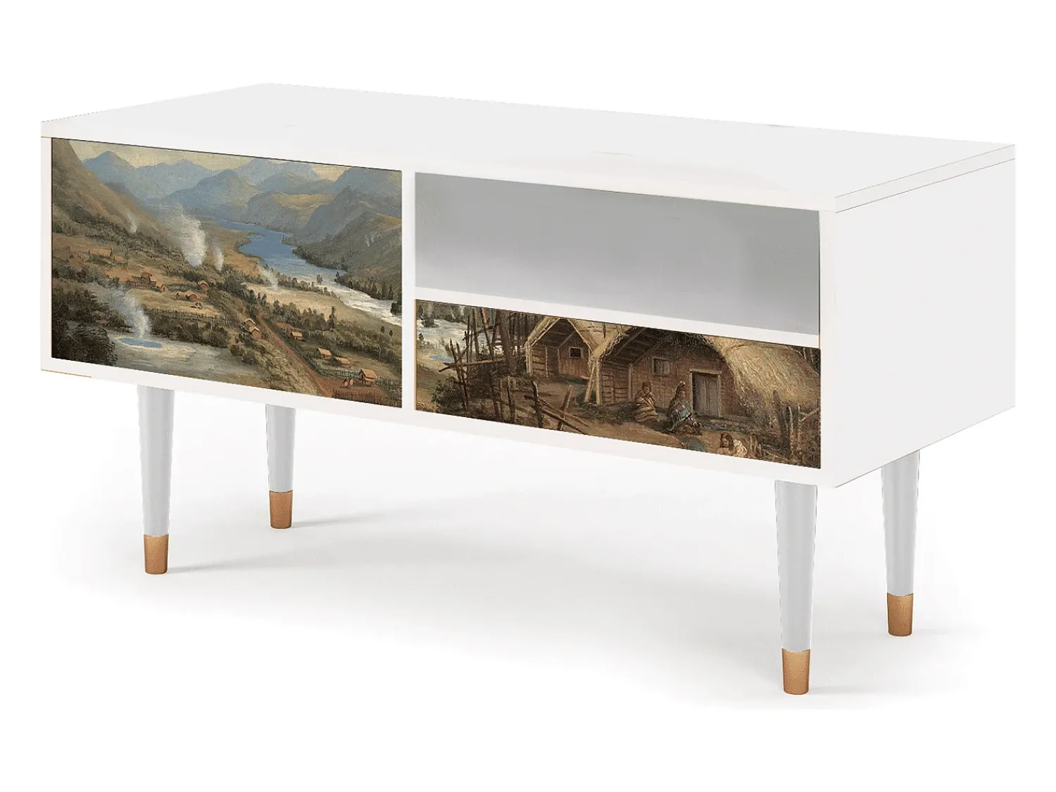 Mueble de TV - 115х59х48 cm - T3 - View Across the Plains , Branco^ Móvel De Tv