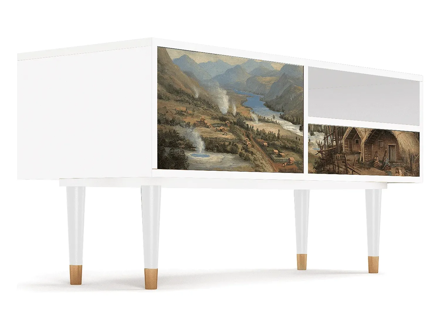Mueble de TV - 115х59х48 cm - T3 - View Across the Plains , Branco^ Móvel De Tv