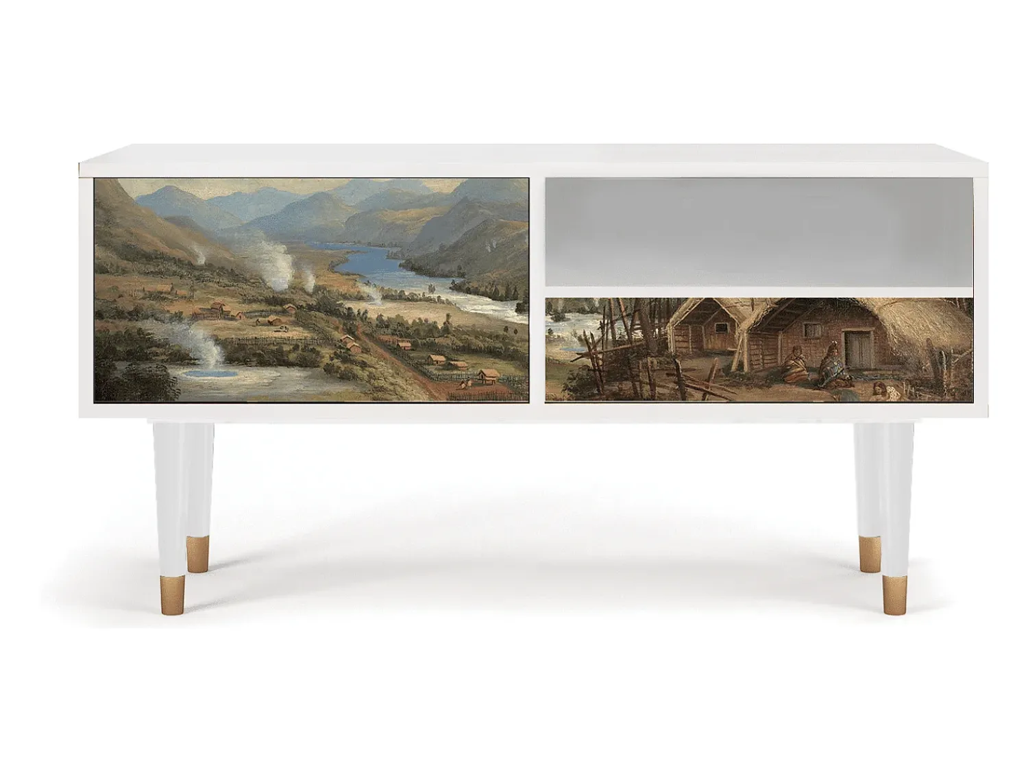 Mueble de TV - 115х59х48 cm - T3 - View Across the Plains , Branco^ Móvel De Tv