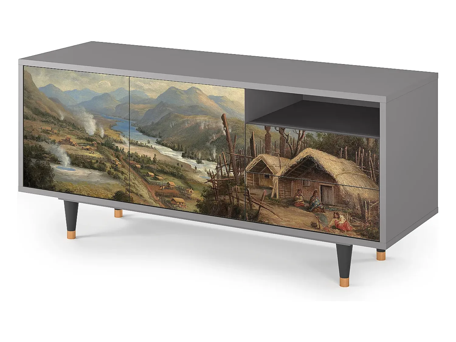 Mueble de TV - 125х56х41 cm - T7 - View Across the Plains , Cinza^ Móvel De Tv