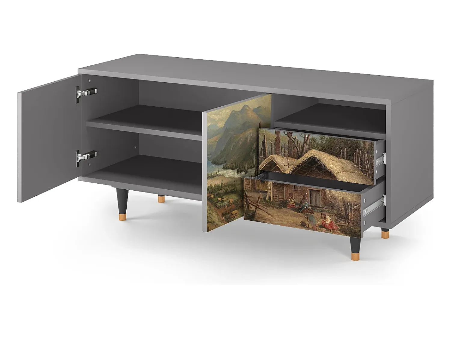 Mueble de TV - 125х56х41 cm - T7 - View Across the Plains , Cinza^ Móvel De Tv