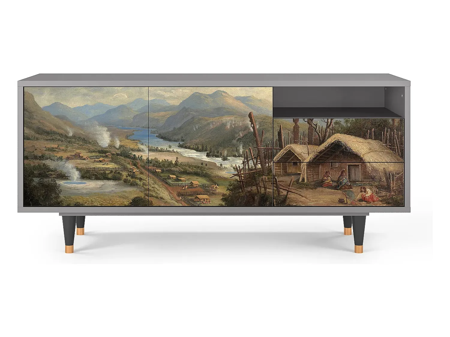 Mueble de TV - 125х56х41 cm - T7 - View Across the Plains , Cinza^ Móvel De Tv