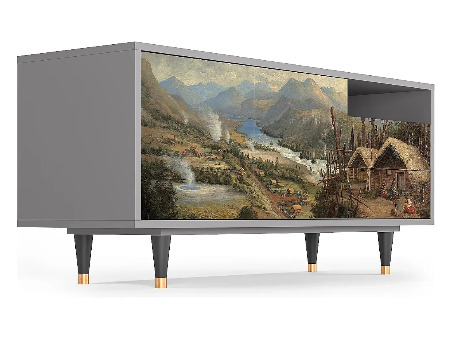 Mueble de TV - 125х56х41 cm - T7 - View Across the Plains , Cinza^ Móvel De Tv