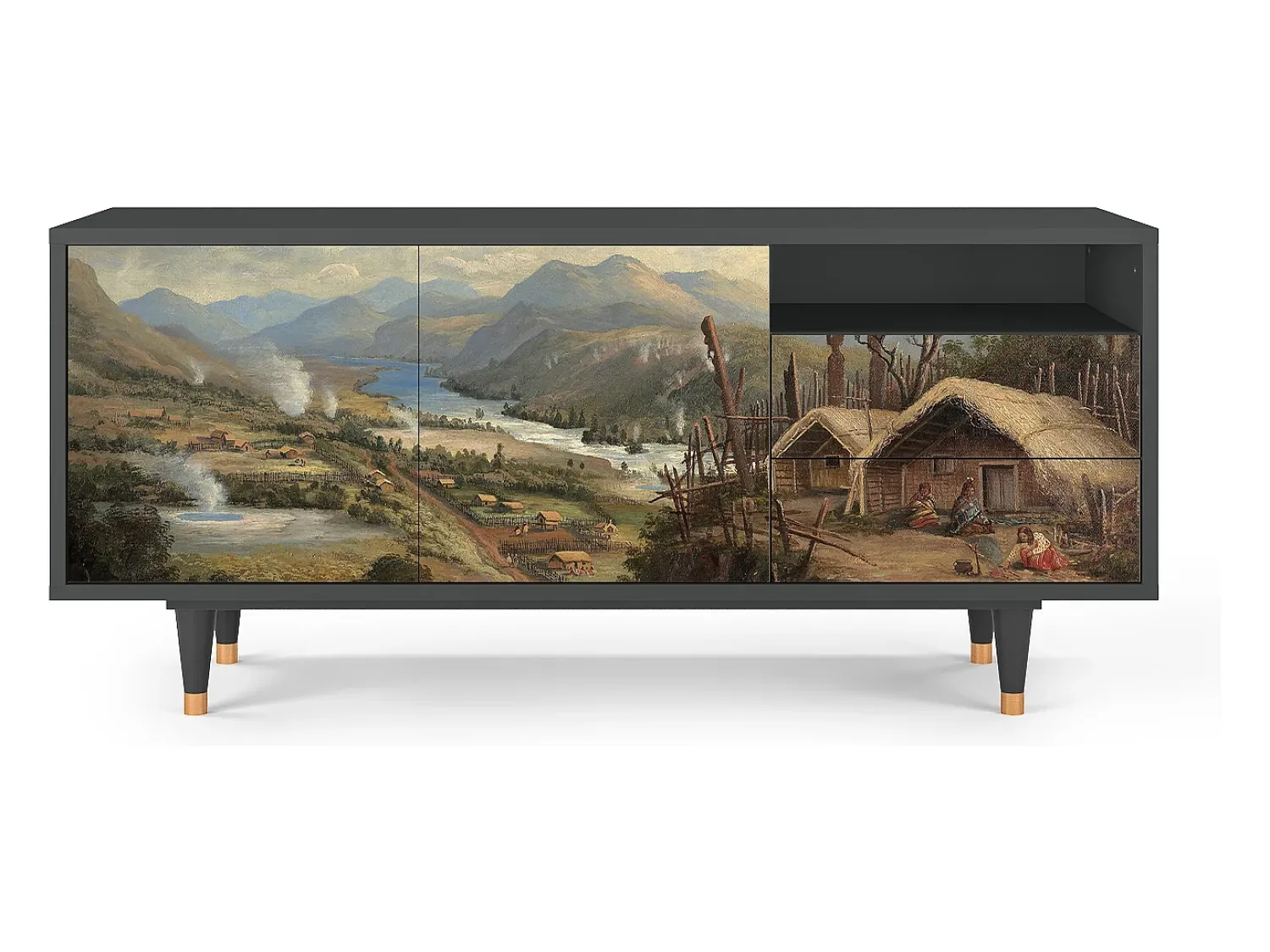Móvel De Tv| Mueble de TV - 125х56х41 cm - T7 - View Across the Plains , Antracite Cinza antracite