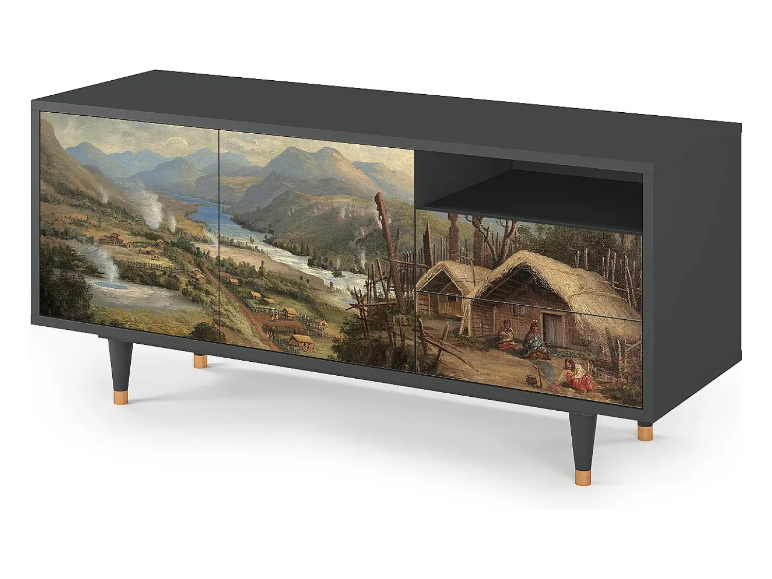 Móvel De Tv| Mueble de TV - 125х56х41 cm - T7 - View Across the Plains , Antracite Cinza antracite