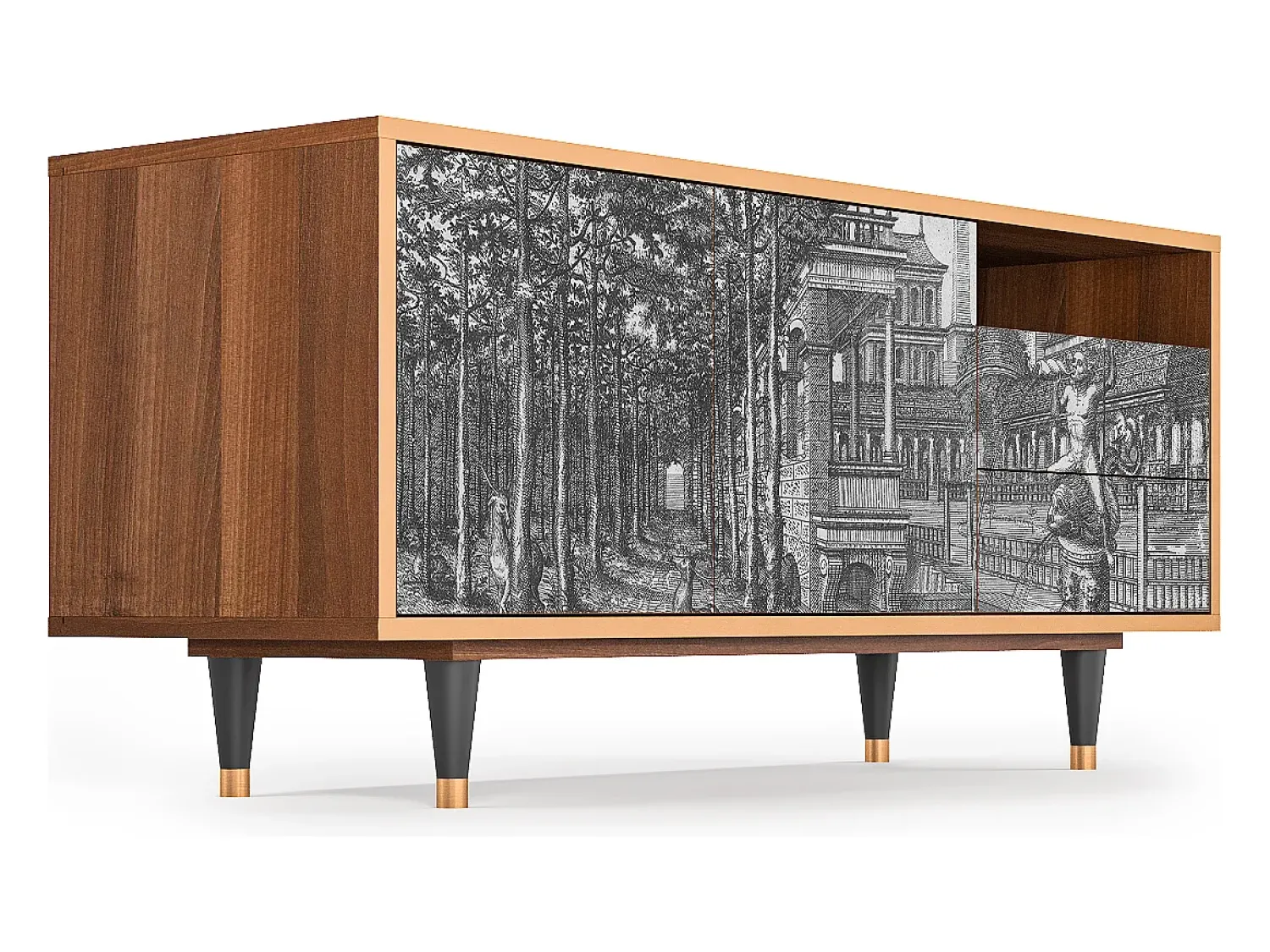 Discount Mueble de TV - 125х56х41 cm - T7 - View of the Piazza, Nogueira Castanho