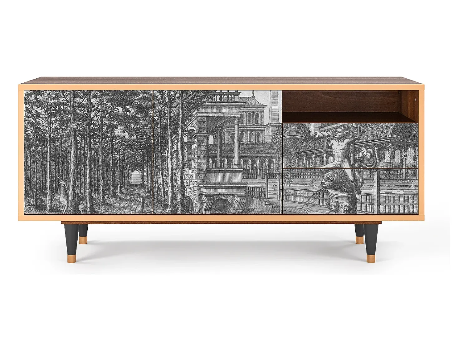 Discount Mueble de TV - 125х56х41 cm - T7 - View of the Piazza, Nogueira Castanho