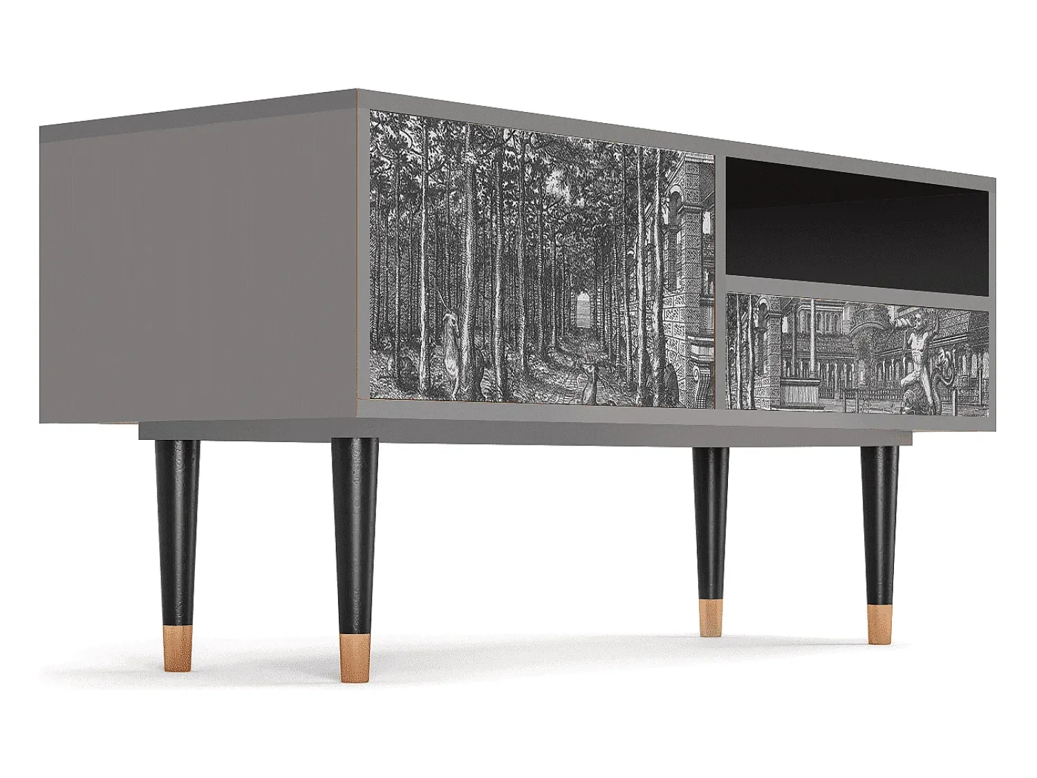 New Mueble de TV - 115х59х48 cm - T3 - View of the Piazza, Cinza Cinzento