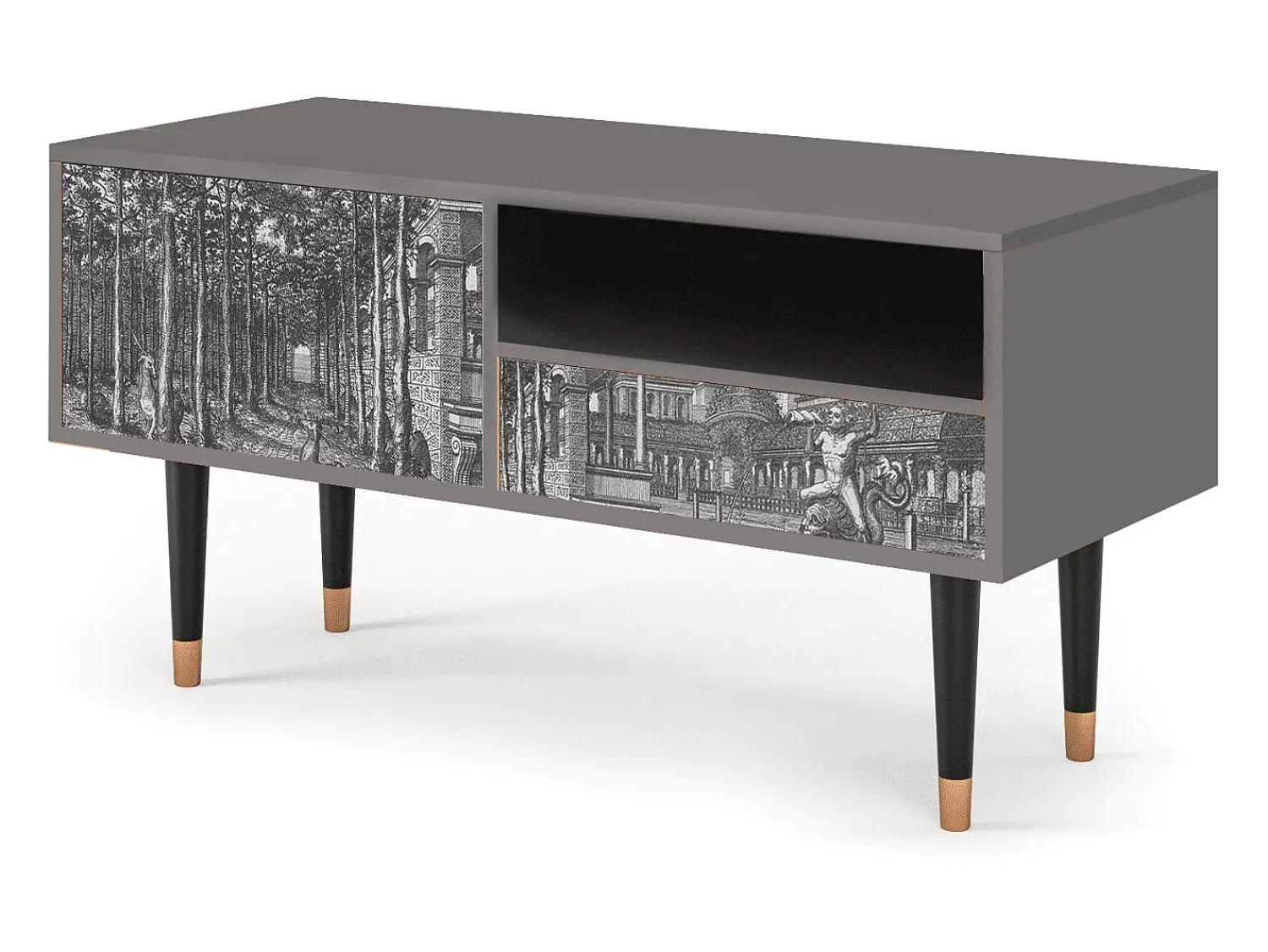 New Mueble de TV - 115х59х48 cm - T3 - View of the Piazza, Cinza Cinzento