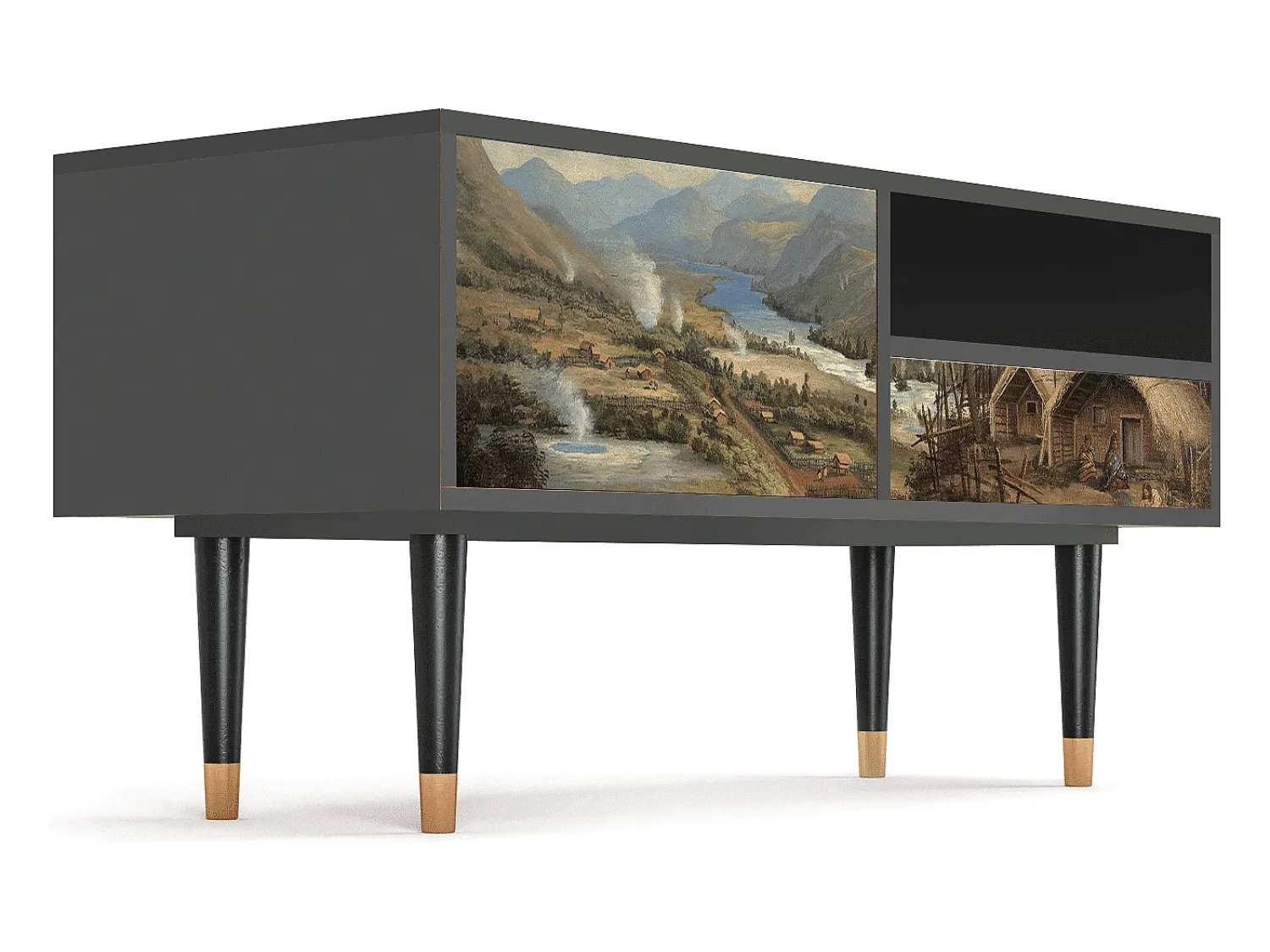New Mueble de TV - 115х59х48 cm - T3 - View Across the Plains , Antracite Cinza antracite