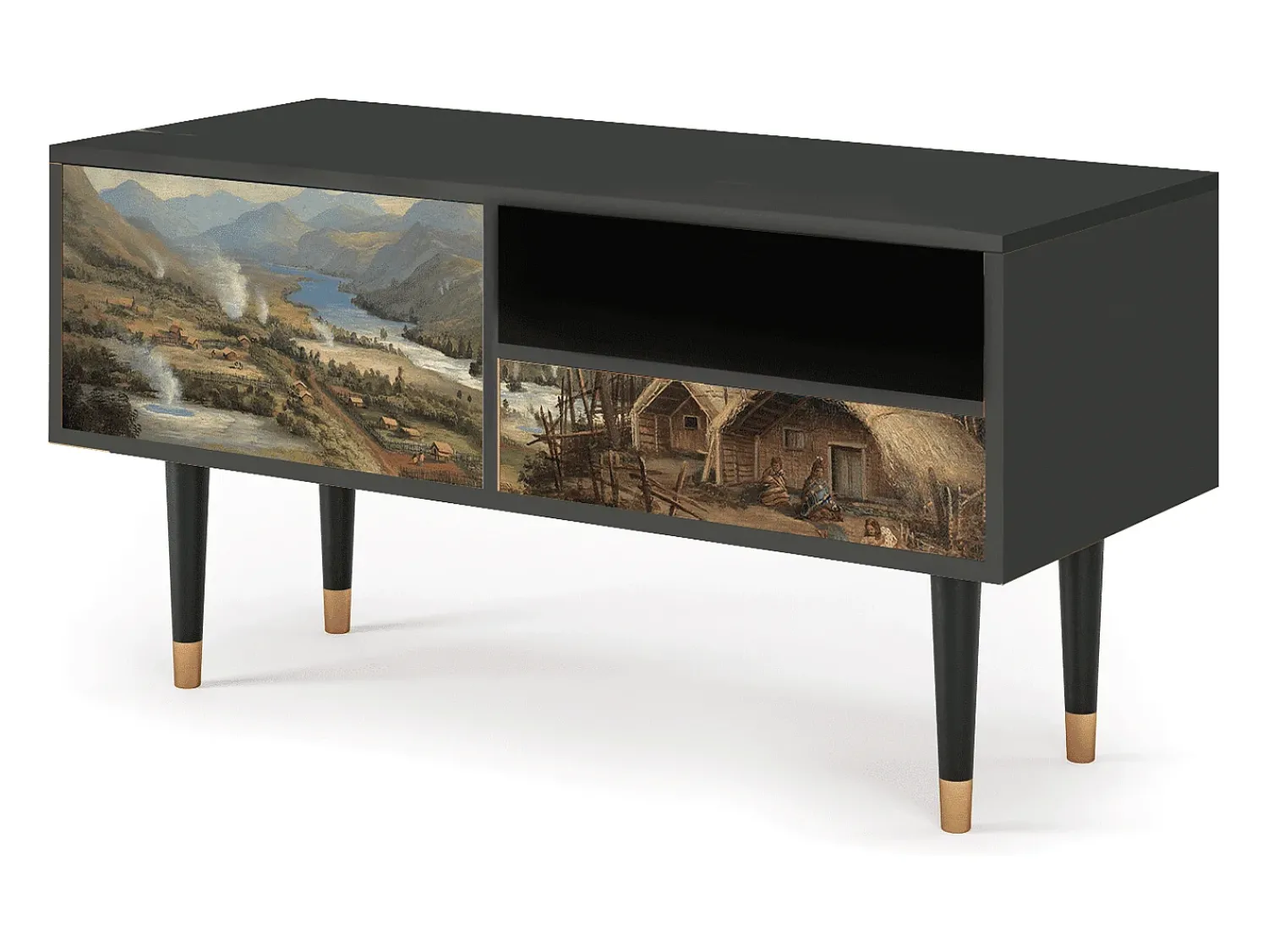 New Mueble de TV - 115х59х48 cm - T3 - View Across the Plains , Antracite Cinza antracite
