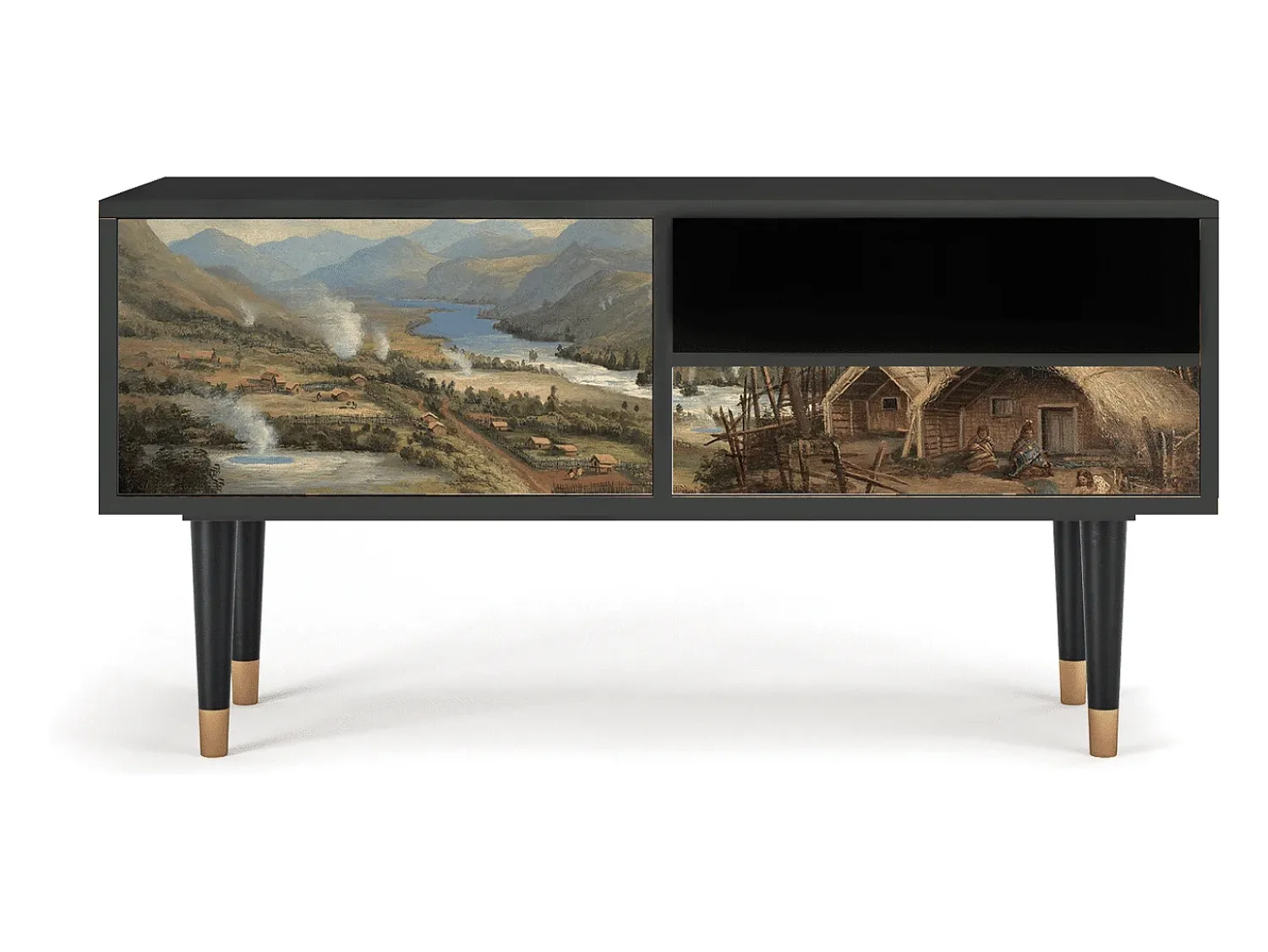 New Mueble de TV - 115х59х48 cm - T3 - View Across the Plains , Antracite Cinza antracite