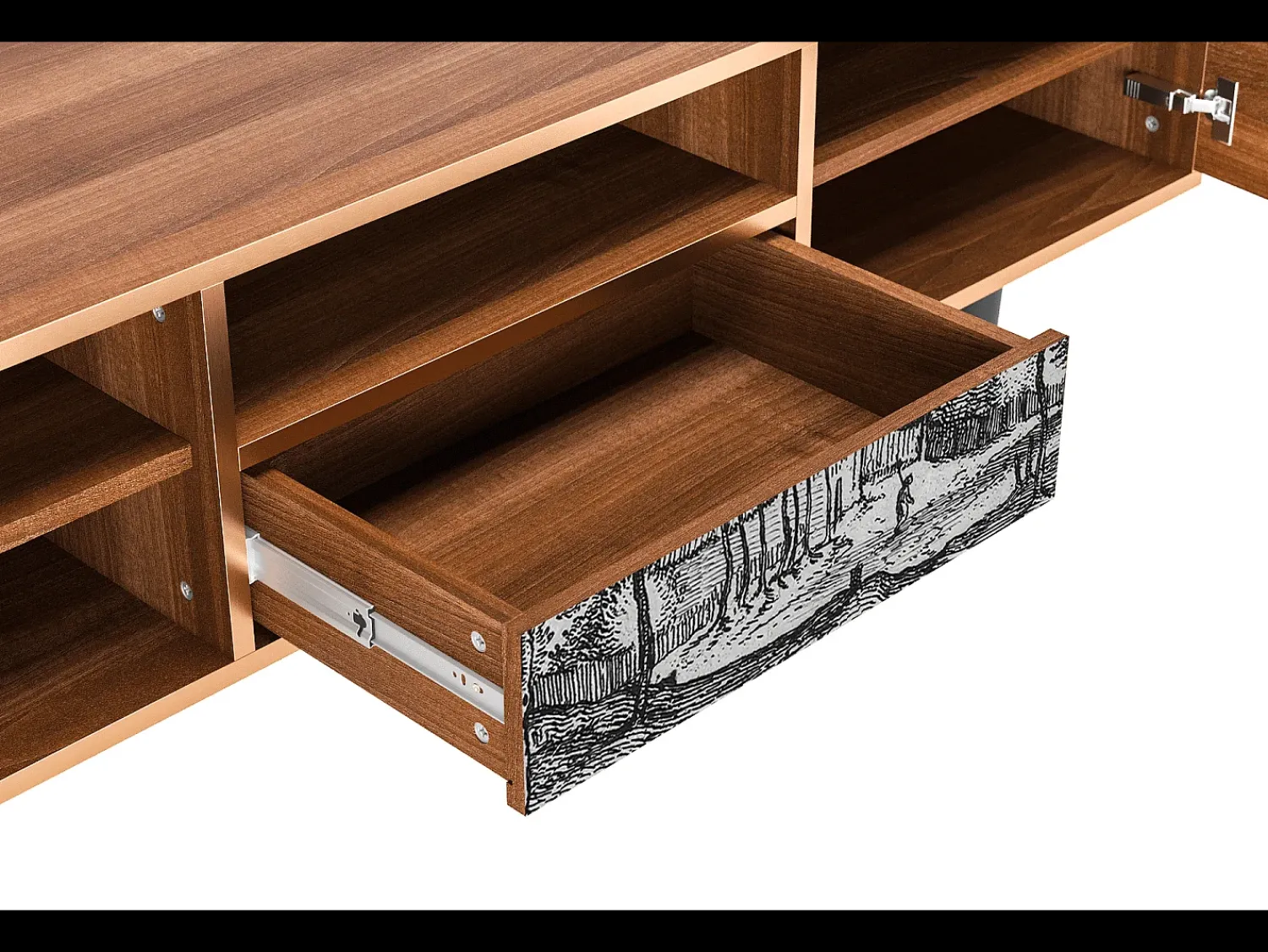 Mueble de TV - 170х59х41 cm - T6 - Village Road, Nogueira^ Móvel De Tv