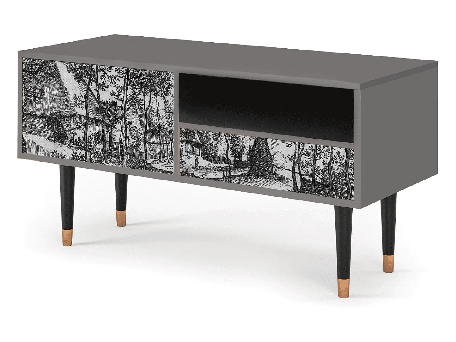 Móvel De Tv* Mueble de TV - 115х59х48 cm - T3 - Village Road, Cinza Cinzento