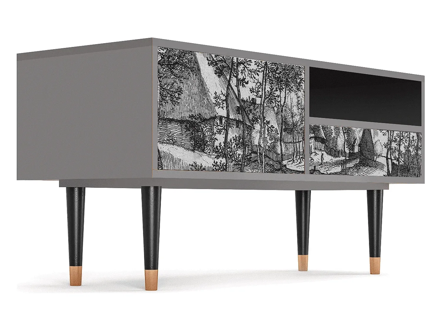 Móvel De Tv* Mueble de TV - 115х59х48 cm - T3 - Village Road, Cinza Cinzento