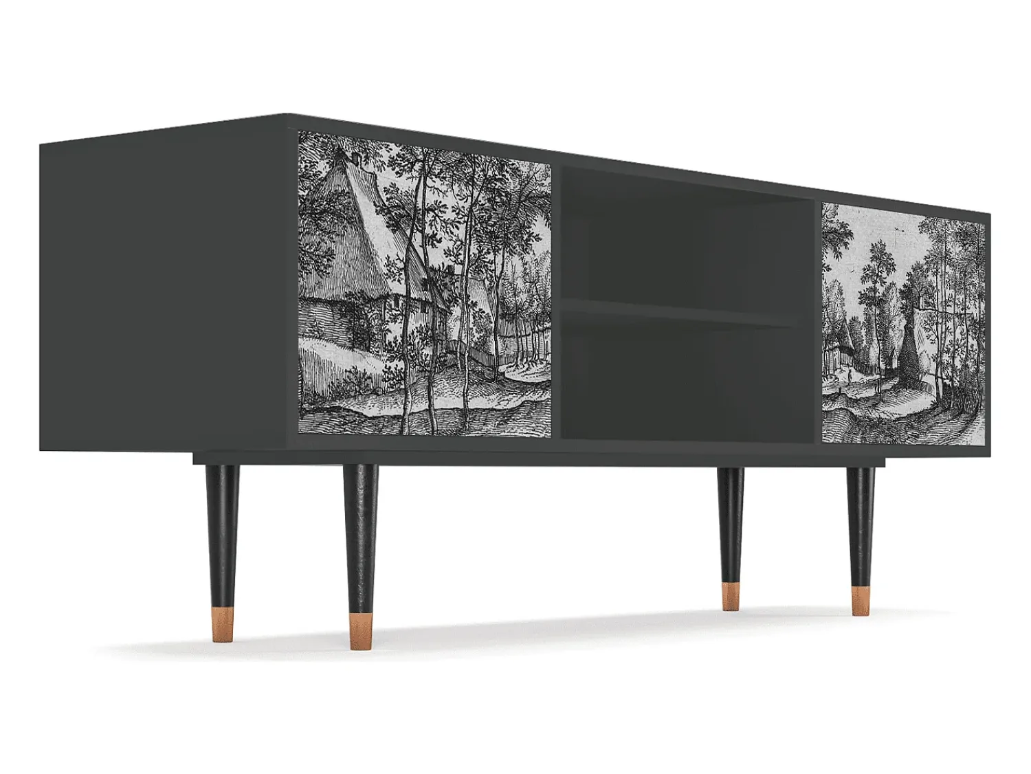 Outlet Mueble de TV - 170х69х48 cm - T2 - Village Road, Antracite Cinza antracite