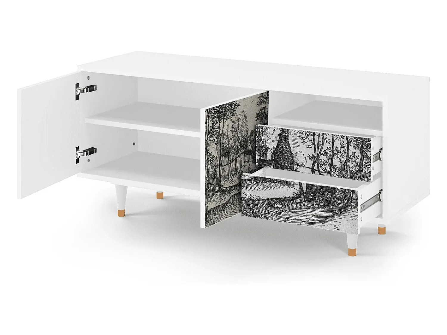 Móvel De Tv* Mueble de TV - 125х56х41 cm - T7 - Village Road, Branco Bege
