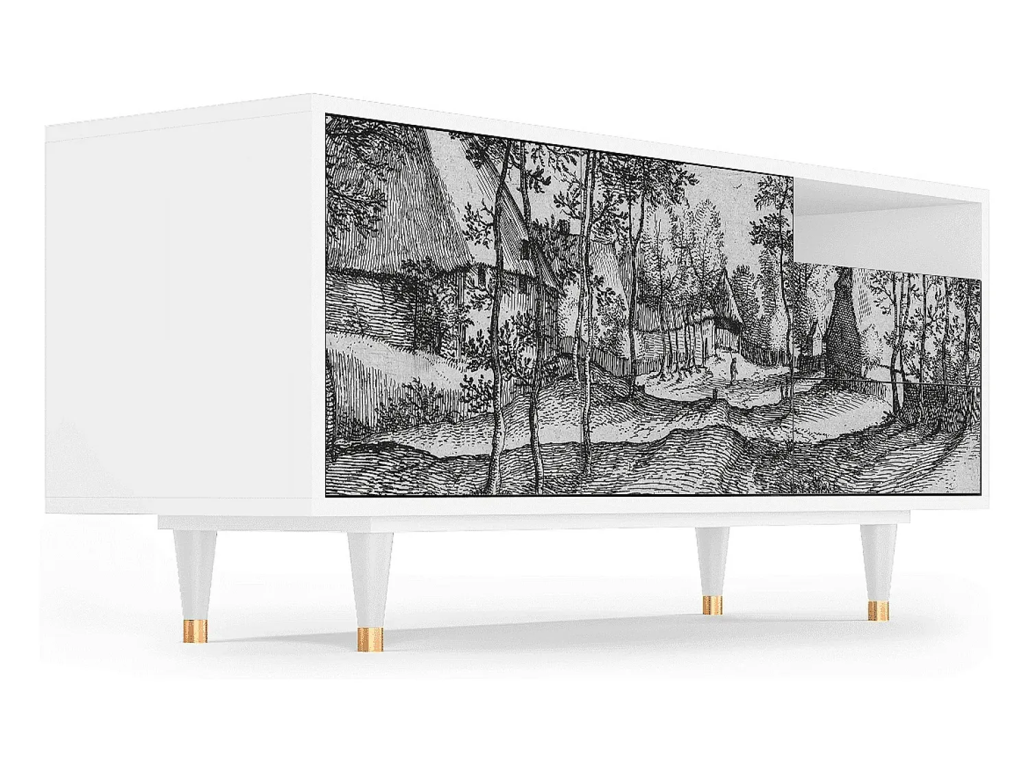 Móvel De Tv* Mueble de TV - 125х56х41 cm - T7 - Village Road, Branco Bege