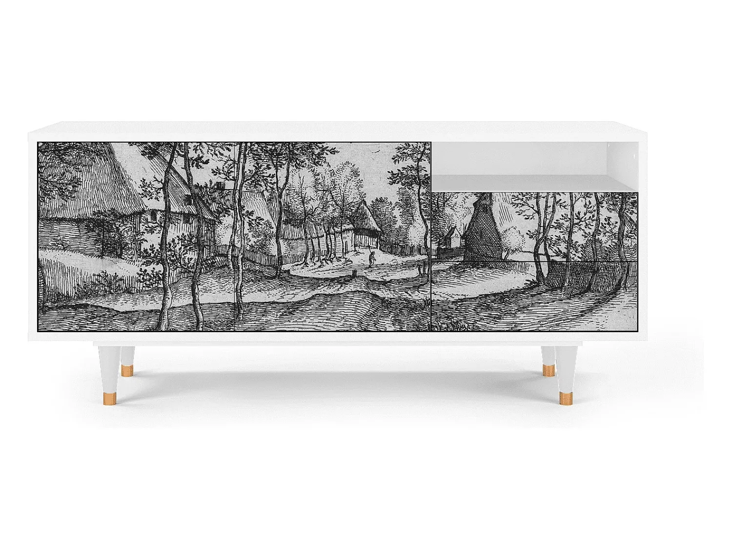 Móvel De Tv* Mueble de TV - 125х56х41 cm - T7 - Village Road, Branco Bege