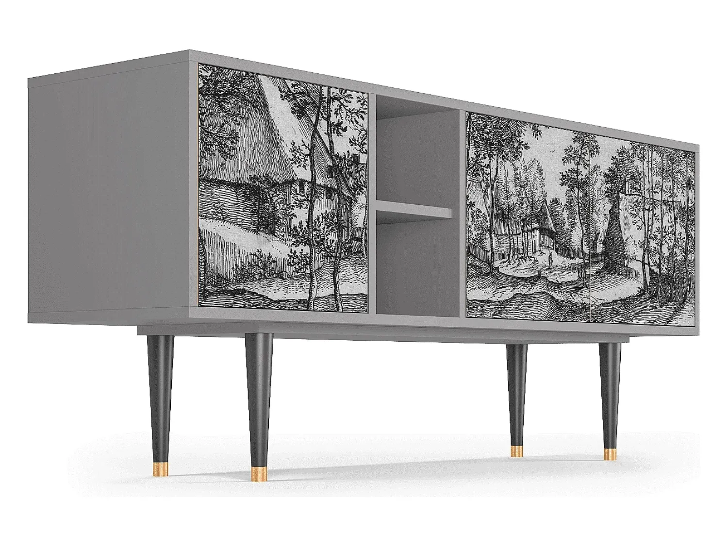 Móvel De Tv| Mueble de TV - 150х69х41 cm - T5 - Village Road, Cinza Cinzento