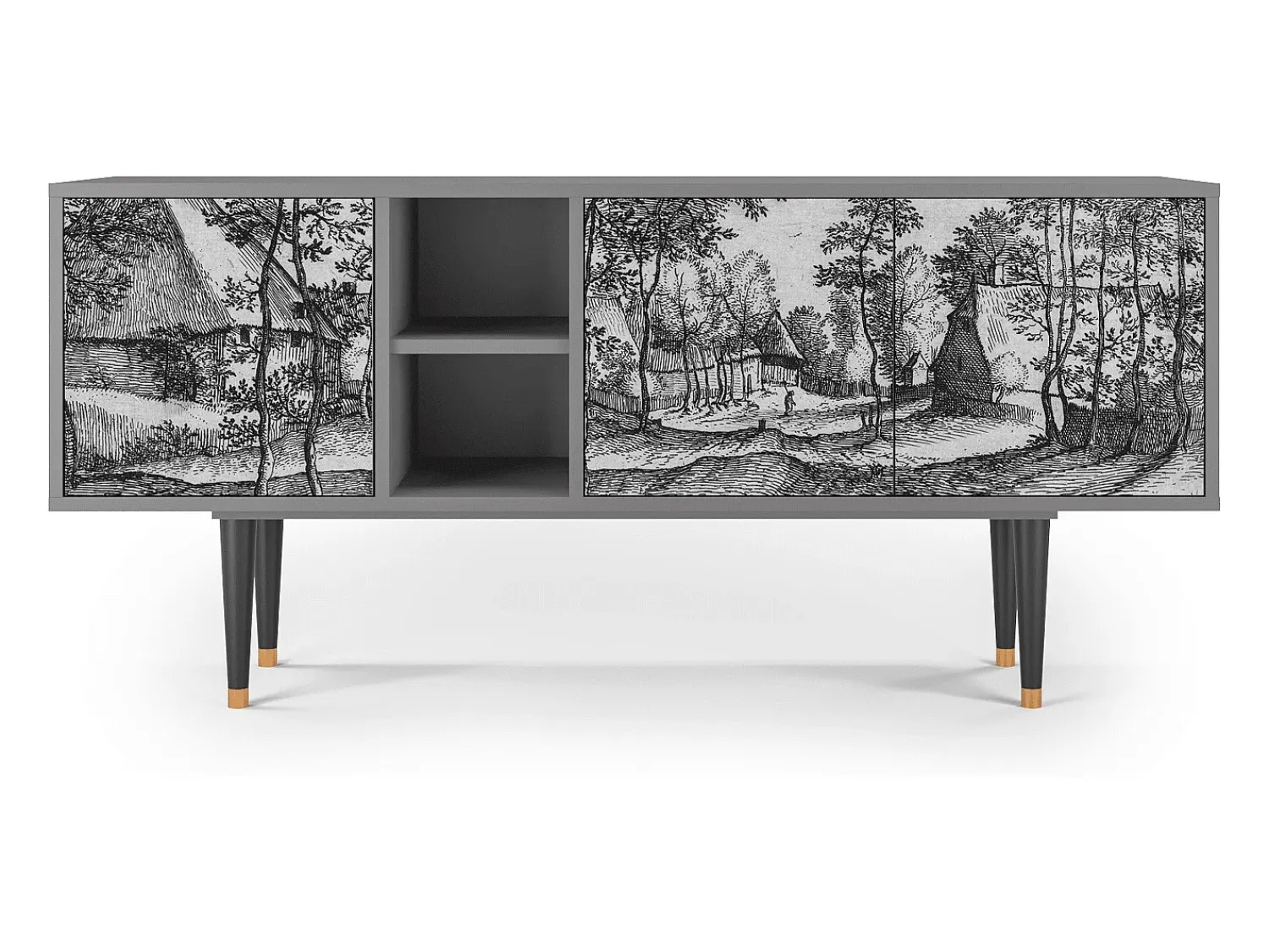Móvel De Tv| Mueble de TV - 150х69х41 cm - T5 - Village Road, Cinza Cinzento