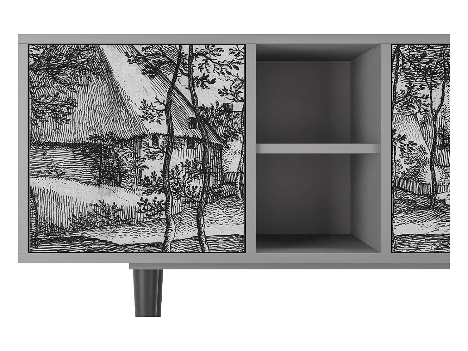 Móvel De Tv| Mueble de TV - 150х69х41 cm - T5 - Village Road, Cinza Cinzento