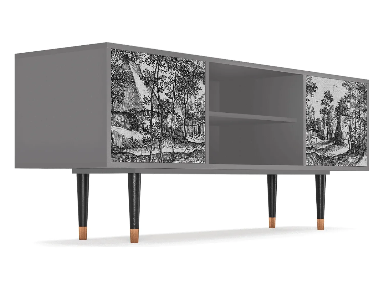 Móvel De Tv* Mueble de TV - 170х69х48 cm - T2 - Village Road, Cinza Cinzento