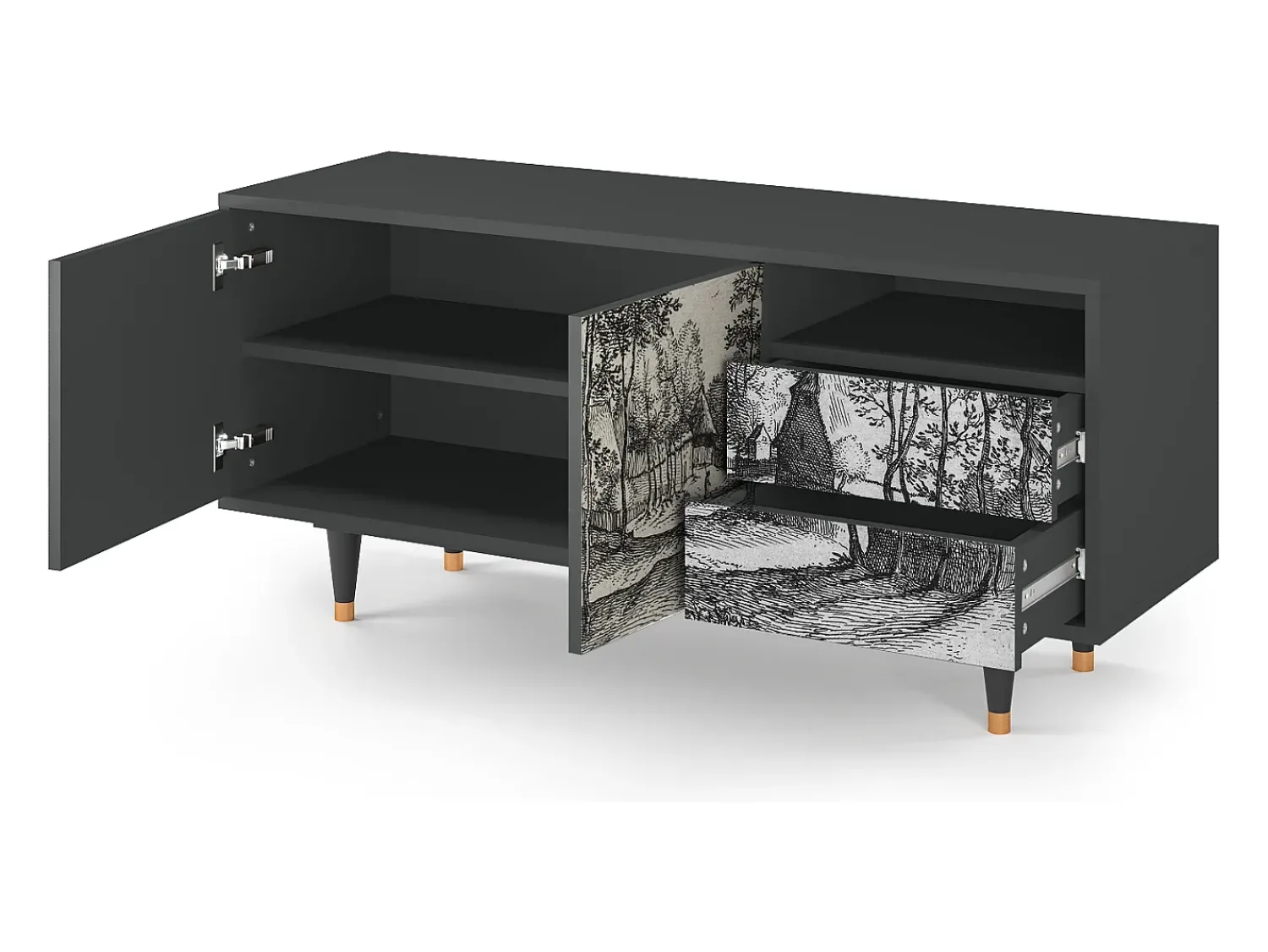 Online Mueble de TV - 125х56х41 cm - T7 - Village Road, Antracite Cinza antracite