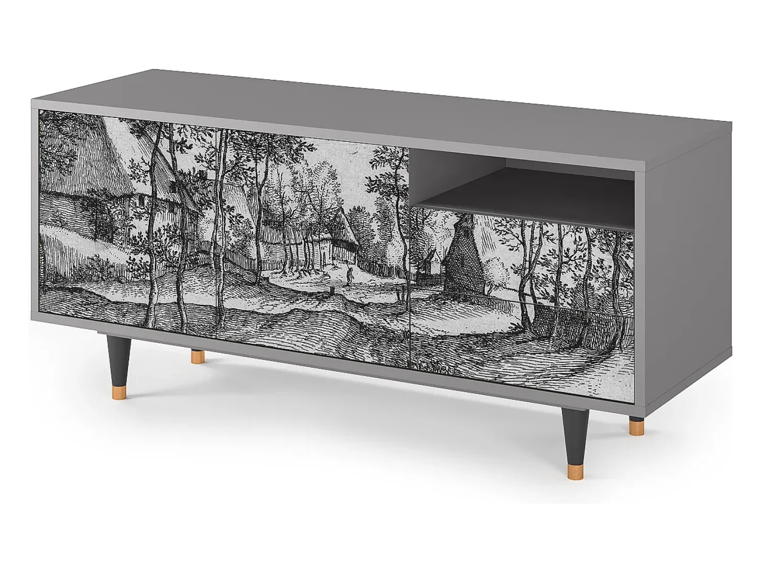 New Mueble de TV - 125х56х41 cm - T7 - Village Road, Cinza Cinzento