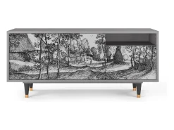 New Mueble de TV - 125х56х41 cm - T7 - Village Road, Cinza Cinzento