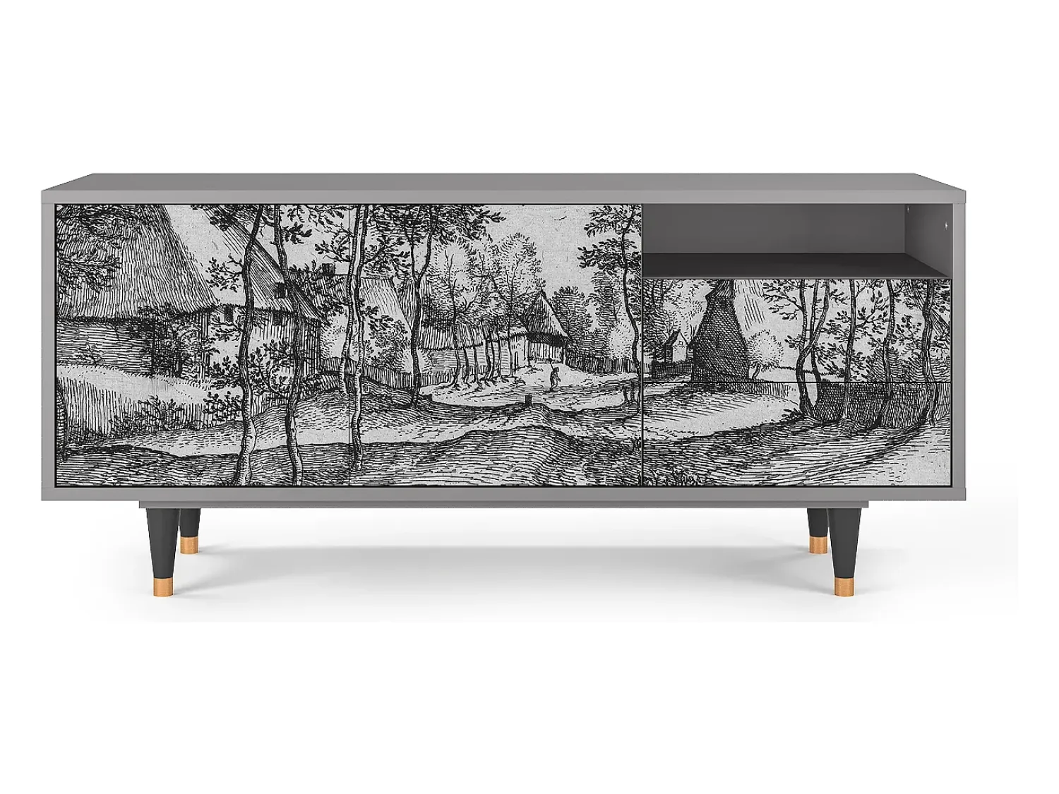 New Mueble de TV - 125х56х41 cm - T7 - Village Road, Cinza Cinzento