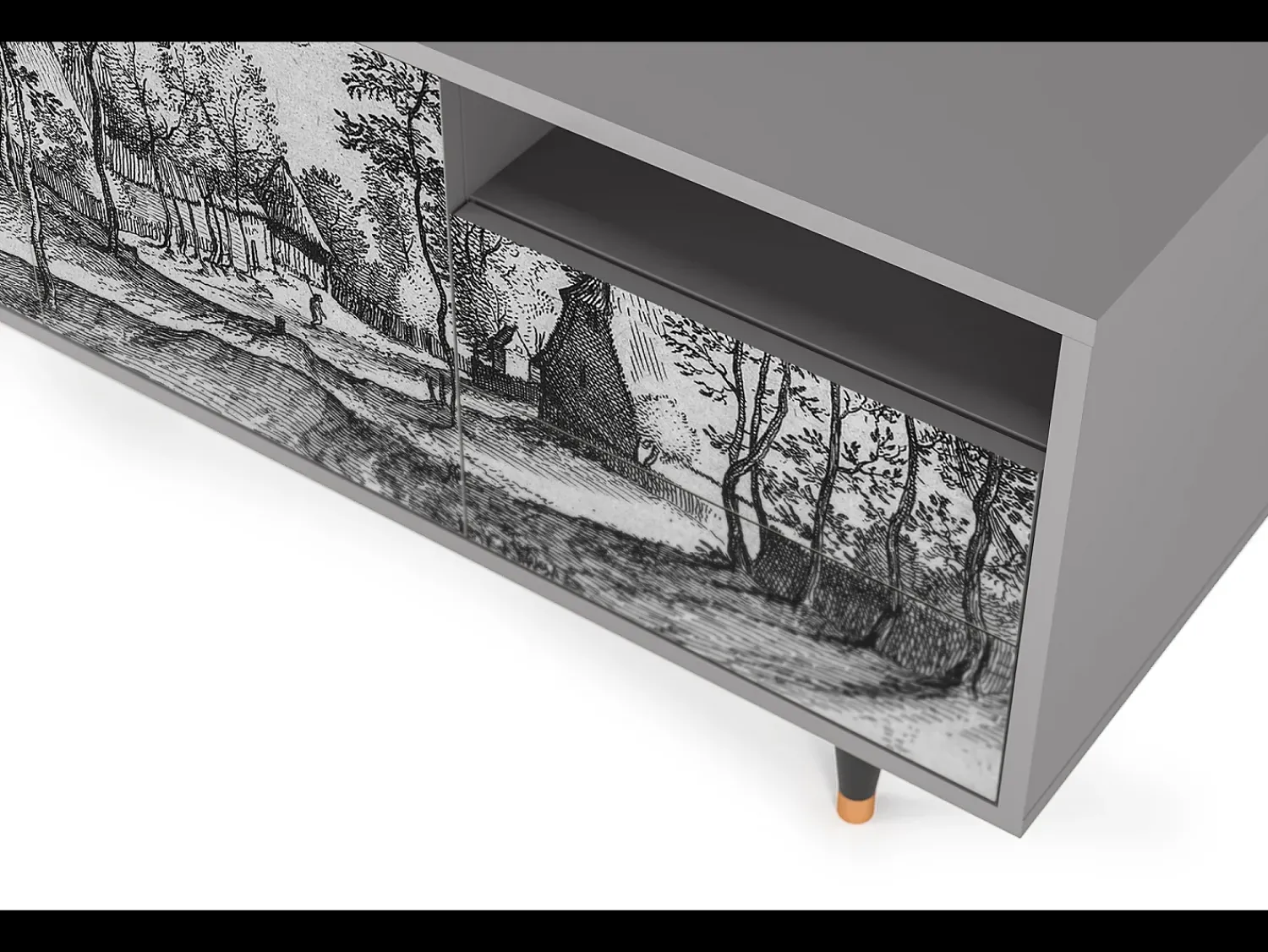 New Mueble de TV - 125х56х41 cm - T7 - Village Road, Cinza Cinzento
