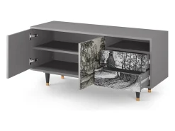 New Mueble de TV - 125х56х41 cm - T7 - Village Road, Cinza Cinzento