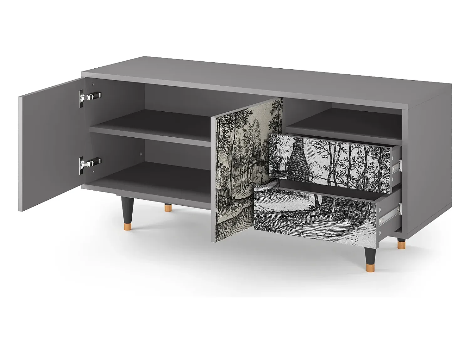 New Mueble de TV - 125х56х41 cm - T7 - Village Road, Cinza Cinzento