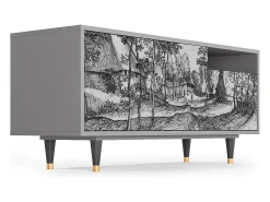New Mueble de TV - 125х56х41 cm - T7 - Village Road, Cinza Cinzento