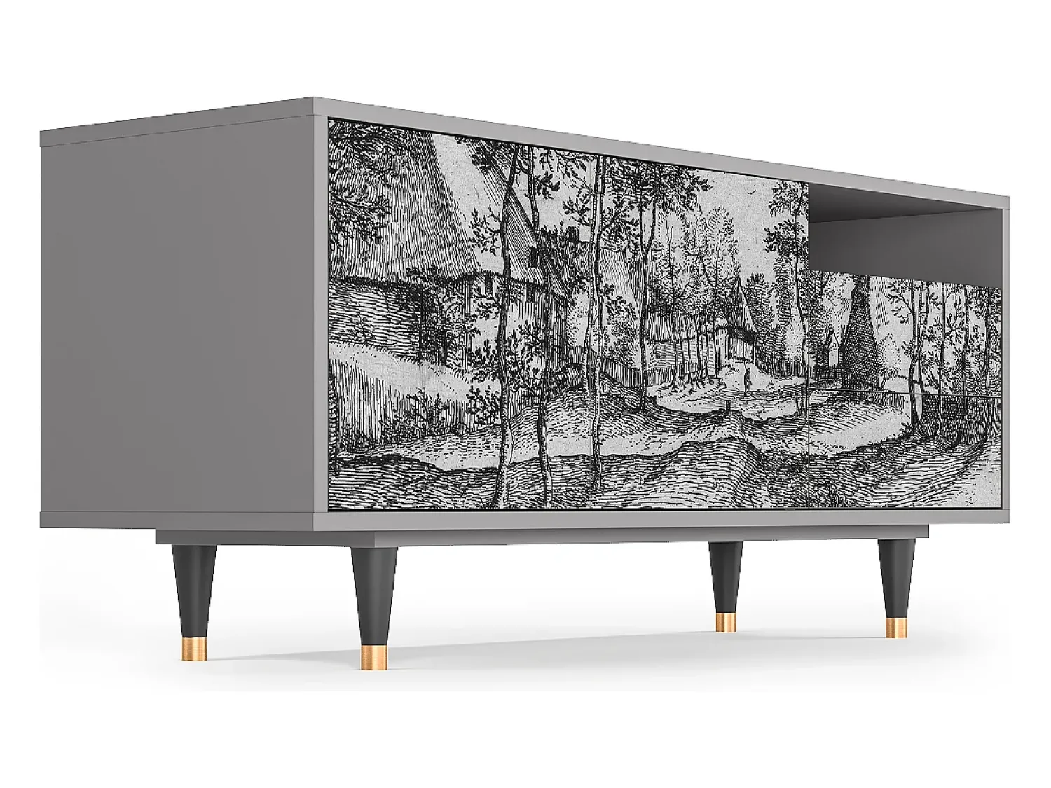 New Mueble de TV - 125х56х41 cm - T7 - Village Road, Cinza Cinzento