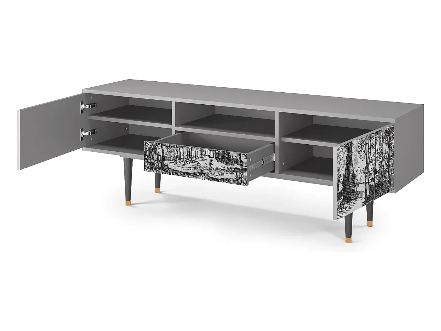 Móvel De Tv* Mueble de TV - 170х59х41 cm - T6 - Village Road, Cinza Cinzento