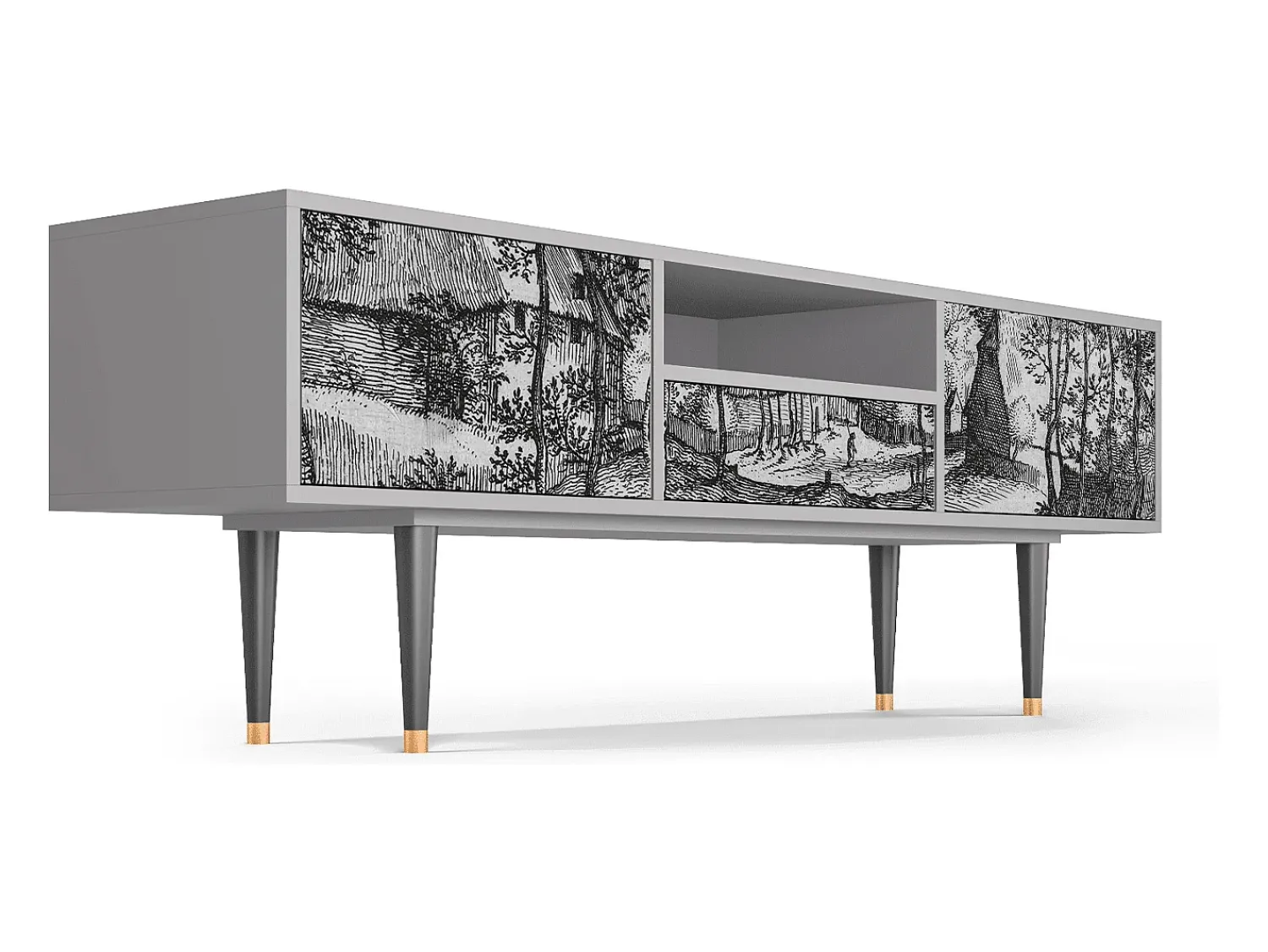 Móvel De Tv* Mueble de TV - 170х59х41 cm - T6 - Village Road, Cinza Cinzento