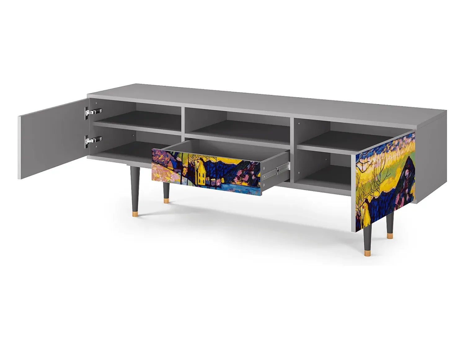 Móvel De Tv| Mueble de TV - 170х59х41 cm - T6 - Winter Landscape, Cinza Cinzento