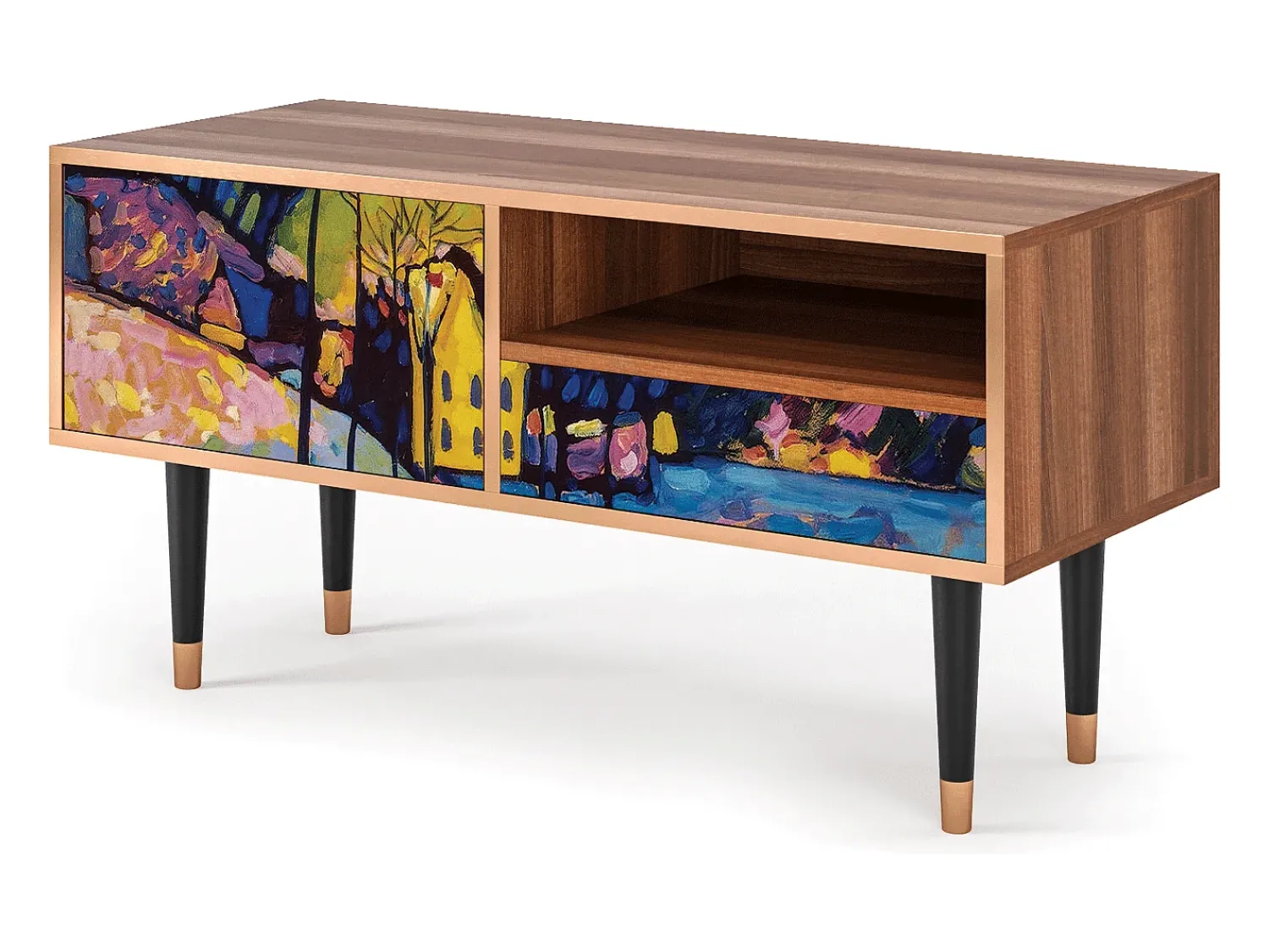 Móvel De Tv* Mueble de TV - 115х59х48 cm - T3 - Winter Landscape, Nogueira Castanho